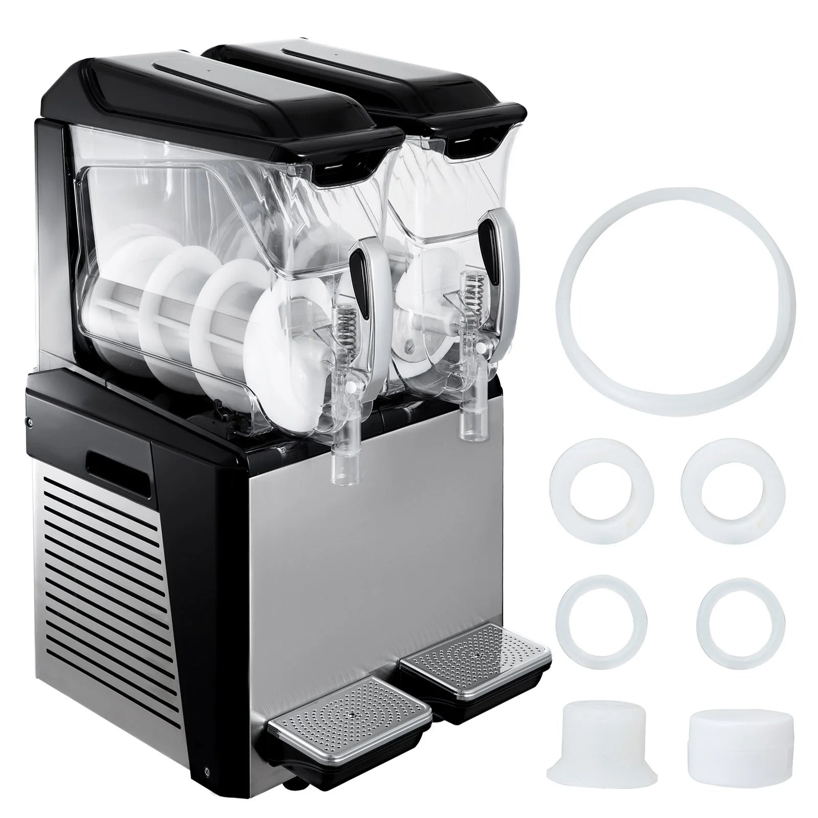 VEVOR 110V Commercial Slushy Machine - 20L Double Bowl Margarita and Frozen Drink Maker with 900W Automatic Cleaning, Day and Night Modes for Supermarkets, Cafes, Restaurants, and Snack Bars