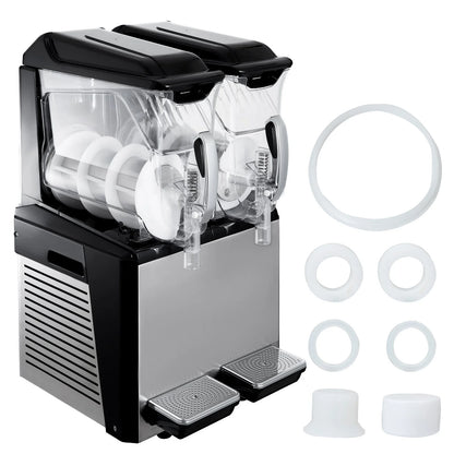 VEVOR 110V Commercial Slushy Machine - 20L Double Bowl Margarita and Frozen Drink Maker with 900W Automatic Cleaning, Day and Night Modes for Supermarkets, Cafes, Restaurants, and Snack Bars