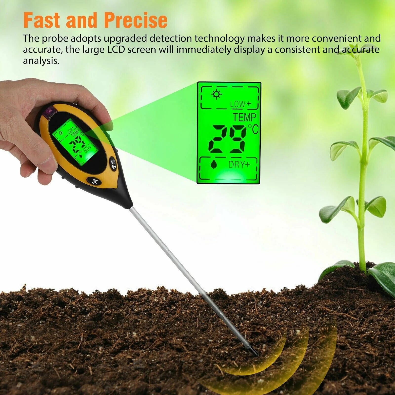 4-in-1 LCD Digital Soil Tester for pH, Moisture, Temperature, and Sunlight Measurement