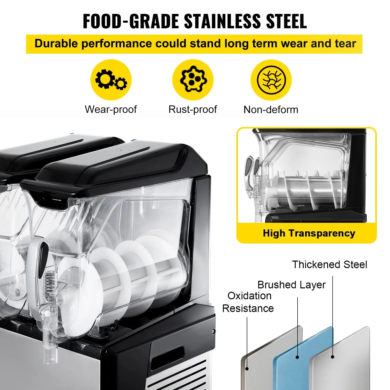 VEVOR 110V Commercial Slushy Machine - 20L Double Bowl Margarita and Frozen Drink Maker with 900W Automatic Cleaning, Day and Night Modes for Supermarkets, Cafes, Restaurants, and Snack Bars