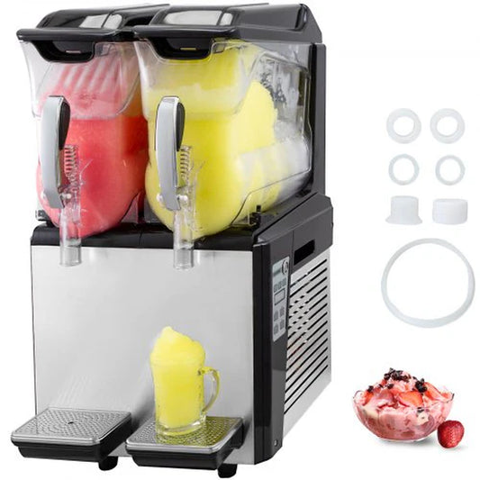 VEVOR 110V Commercial Slushy Machine - 20L Double Bowl Margarita and Frozen Drink Maker with 900W Automatic Cleaning, Day and Night Modes for Supermarkets, Cafes, Restaurants, and Snack Bars