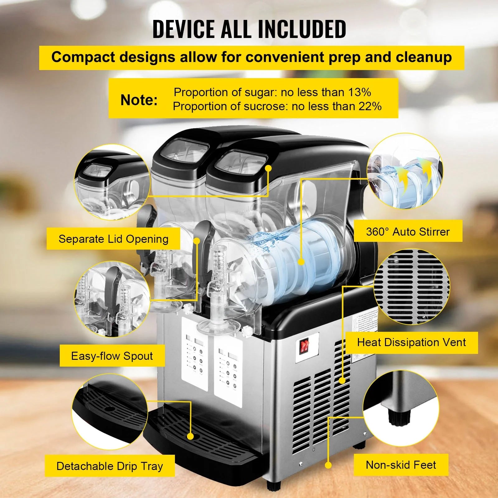 VEVOR 110V Commercial Slushy Machine - 20L Double Bowl Margarita and Frozen Drink Maker with 900W Automatic Cleaning, Day and Night Modes for Supermarkets, Cafes, Restaurants, and Snack Bars