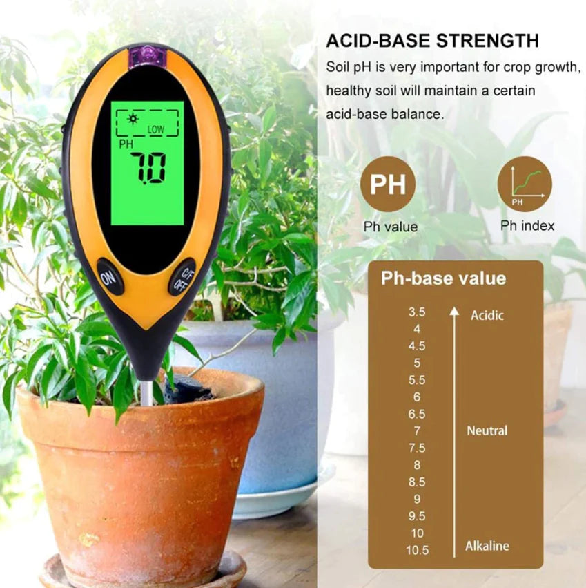 4-in-1 LCD Digital Soil Tester for pH, Moisture, Temperature, and Sunlight Measurement