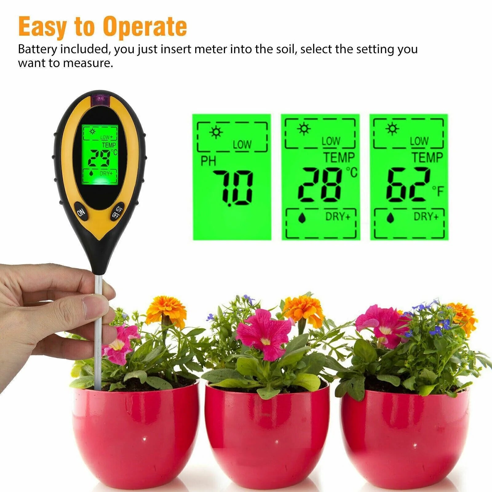 4-in-1 LCD Digital Soil Tester for pH, Moisture, Temperature, and Sunlight Measurement