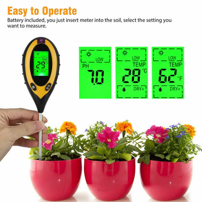 4-in-1 LCD Digital Soil Tester for pH, Moisture, Temperature, and Sunlight Measurement