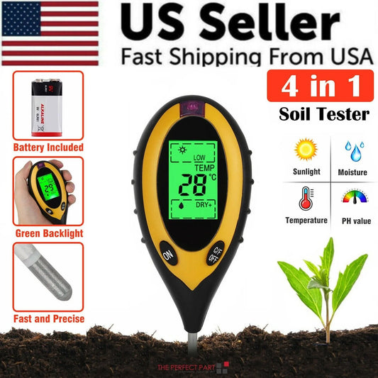 4-in-1 LCD Digital Soil Tester for pH, Moisture, Temperature, and Sunlight Measurement