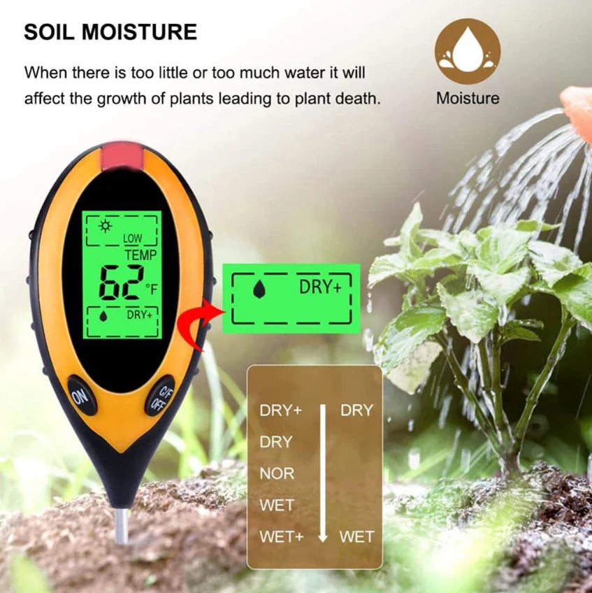 4-in-1 LCD Digital Soil Tester for pH, Moisture, Temperature, and Sunlight Measurement