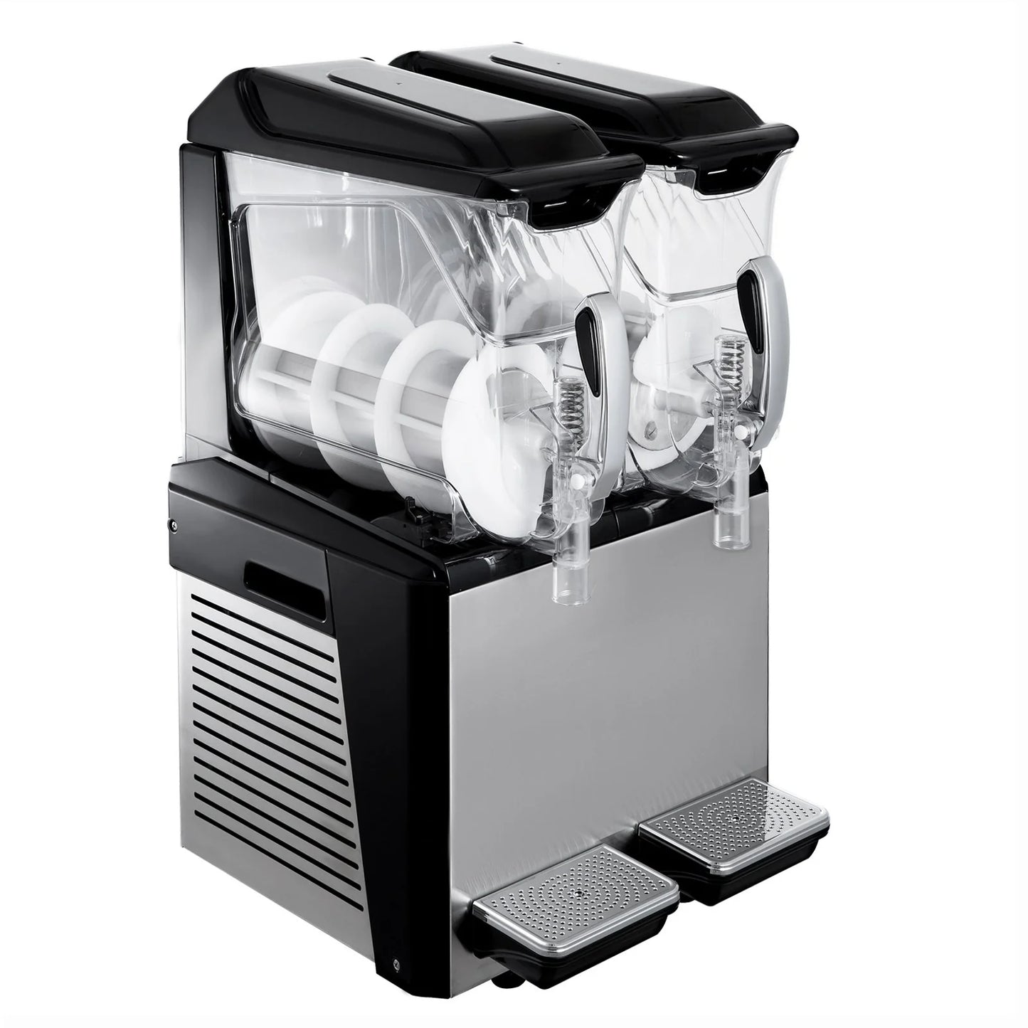 VEVOR 110V Commercial Slushy Machine - 20L Double Bowl Margarita and Frozen Drink Maker with 900W Automatic Cleaning, Day and Night Modes for Supermarkets, Cafes, Restaurants, and Snack Bars