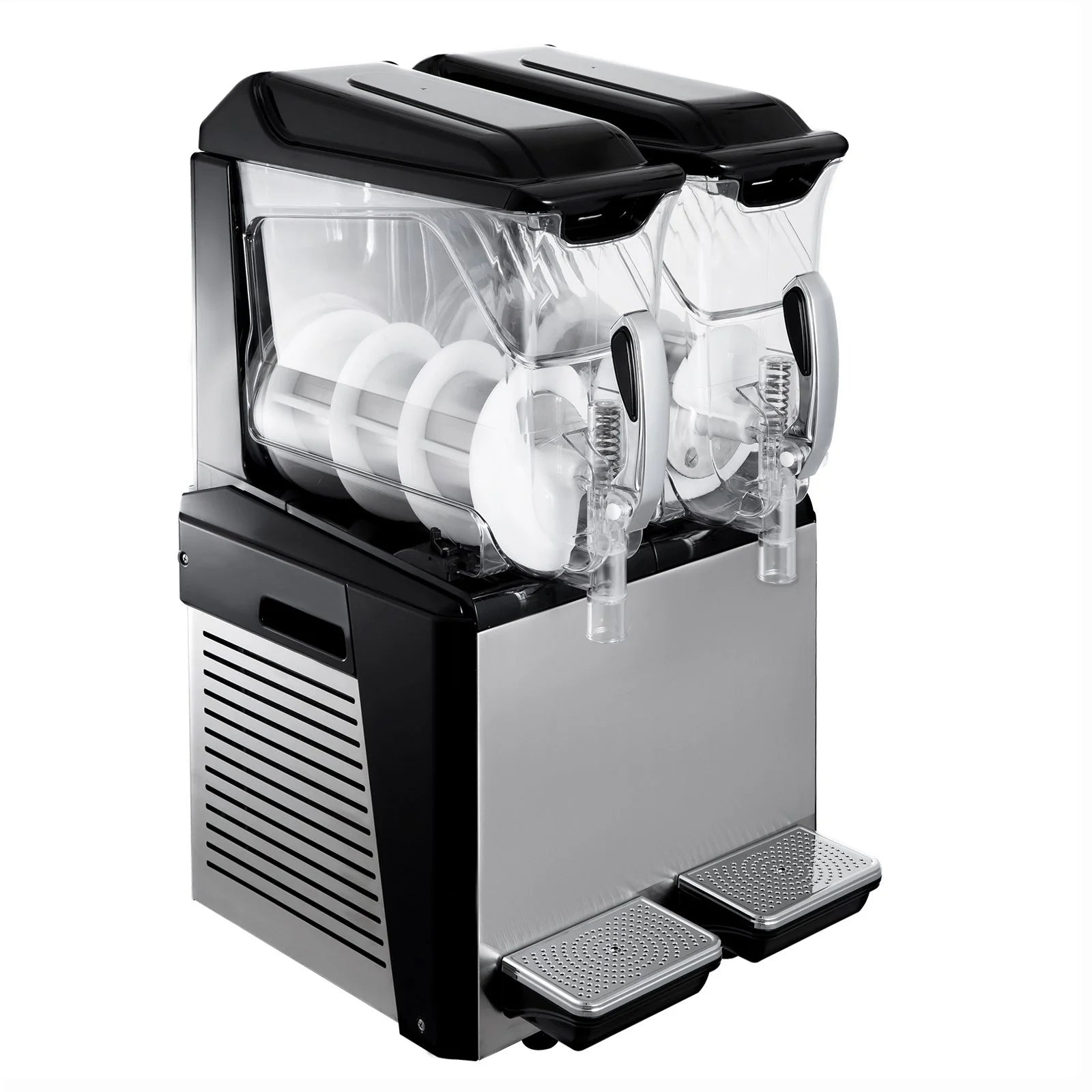 VEVOR 110V Commercial Slushy Machine - 20L Double Bowl Margarita and Frozen Drink Maker with 900W Automatic Cleaning, Day and Night Modes for Supermarkets, Cafes, Restaurants, and Snack Bars
