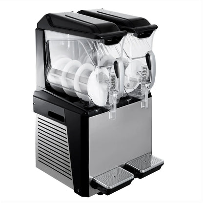 VEVOR 110V Commercial Slushy Machine - 20L Double Bowl Margarita and Frozen Drink Maker with 900W Automatic Cleaning, Day and Night Modes for Supermarkets, Cafes, Restaurants, and Snack Bars
