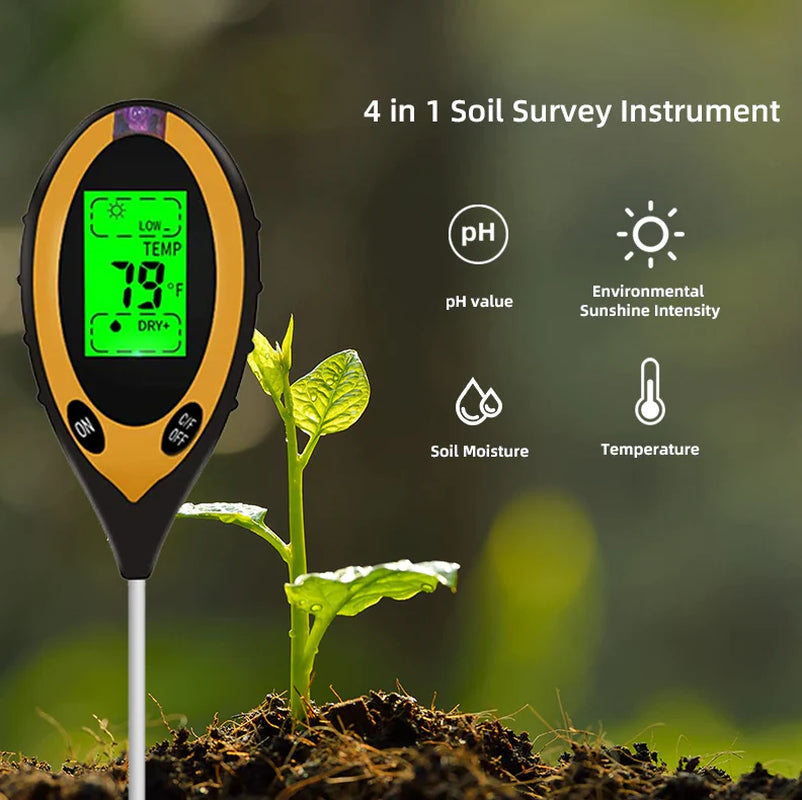 4-in-1 LCD Digital Soil Tester for pH, Moisture, Temperature, and Sunlight Measurement
