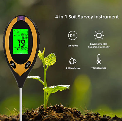 4-in-1 LCD Digital Soil Tester for pH, Moisture, Temperature, and Sunlight Measurement